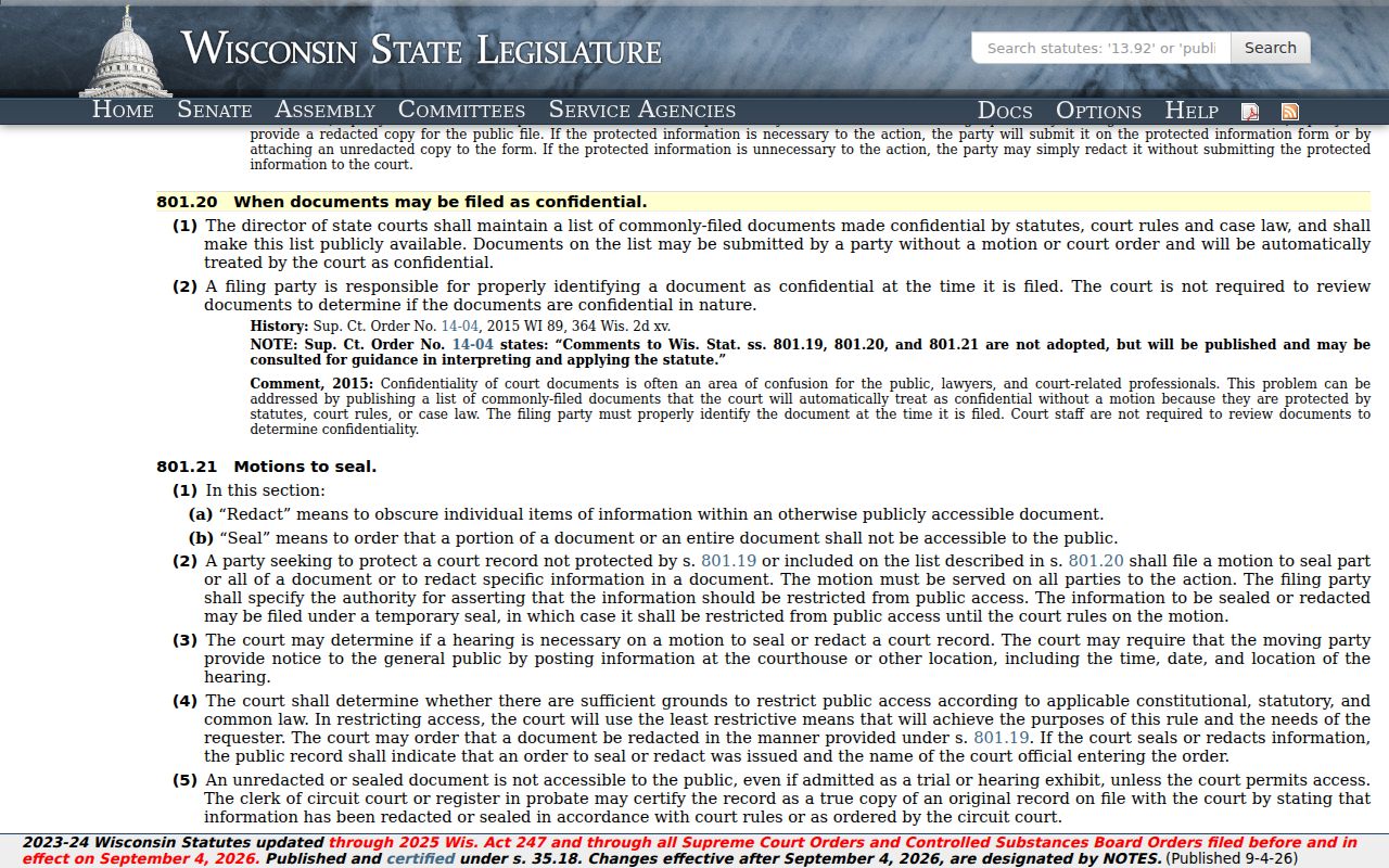 Rusk County court record confidential categories under Wisconsin law