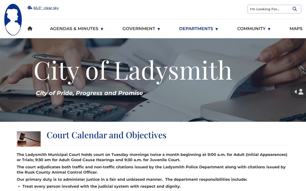 Rusk County court calendar showing Ladysmith second and fourth Tuesday sessions